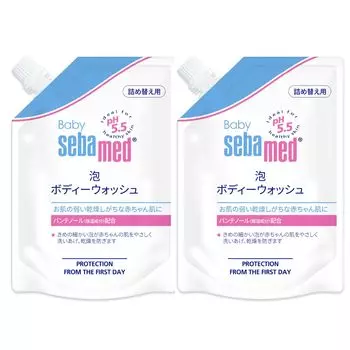 Детский пенящийся гель для душа Sebamed, 400 мл, сменный блок x 2 шт., детский слабогипоаллергенный шампунь для всего тела с дозатором, произведенный в Германии (Полное мыло) Кислотный,