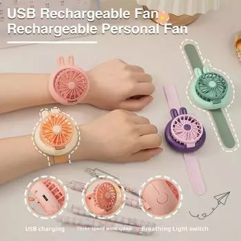 Детский персональный мини-вентилятор на запястье с 3 скоростями, малошумный USB-аккумулятор, уличный дорожный ручной вентилятор с ремешком на запястье зелёный
