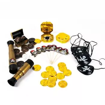 Детский пиратский капитан, костюм для косплея, реквизит, пиратская повязка на глаз, крюк, монеты, телескоп, детские сувениры, подарочная игрушка, пиратская вечеринка на Хэллоуин