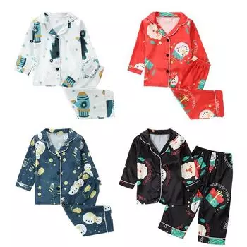 Детский пижамный комплект из двух предметов с принтом, детская рубашка с длинными рукавами и брюки, одежда для дома 120