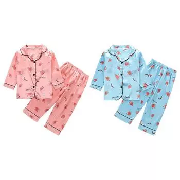Детский пижамный комплект из ледяного шелка, милый кардиган с мультяшным фруктовым принтом, пальто и брюки, одежда для сна 100