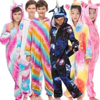 Детский пижамный комплект кигуруми с мягким капюшоном и единорогом для девочек и животных, костюм для мальчиков, одежда для сна, детский зимний костюм 4t