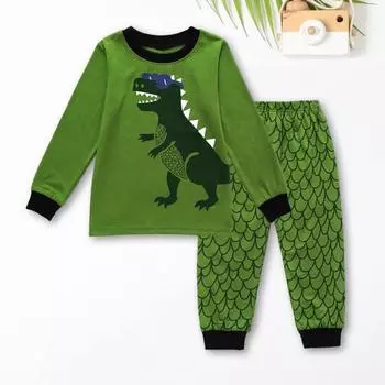 Детский пижамный комплект с динозаврами, 2 предмета, пижамные наряды, детская одежда для сна с мультяшным принтом 2 Years зелёный
