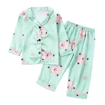 Детский пижамный комплект с принтом, детская рубашка с длинными рукавами и брюки, состоящая из двух частей домашняя одежда 90