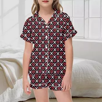 Детский пижамный комплект с принтом - короткий рукав и шорты для сна 110