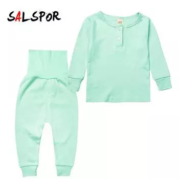 Детский пижамный комплект, зимние хлопковые детские пижамы, дизайнерский костюм для живота, однотонная домашняя одежда, брюки