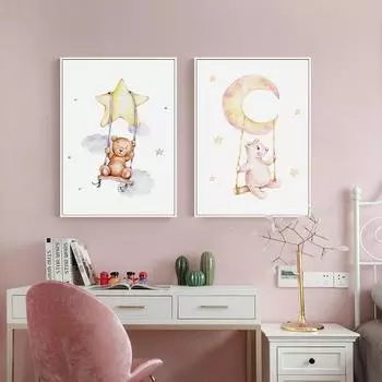 Детский постер с акварелью, воздушными шарами, тысячами осенних животных, мультфильмами, настенным искусством, холстом, рисунком для детской комнаты, скандинавской детской спальней, изображением 21*30cm