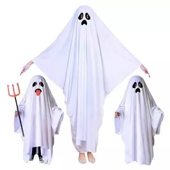 Детский плащ-призрак, нарядное платье на Хэллоуин, реквизит для косплея, жуткий костюм с улыбающимся призраком, праздничный костюм S