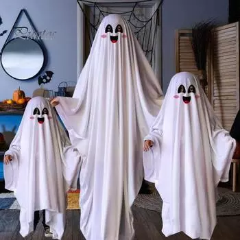 Детский плащ-призрак, нарядное платье на Хэллоуин, реквизит для косплея, жуткий костюм с улыбающимся призраком, праздничный костюм S 1