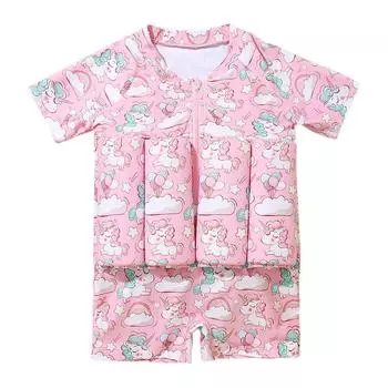 Детский плавучий купальник для маленьких девочек, плавучий милый мультяшный плавучий костюм с короткими рукавами, рашгард, цельный купальник, купальный костюм на молнии, От 2 до 9 лет 100