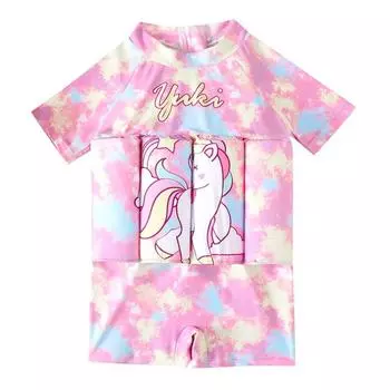 Детский плавучий купальник для маленьких девочек, плавучий милый мультяшный плавучий костюм с короткими рукавами, рашгард, цельный купальник, купальный костюм, От 2 до 9 лет 110