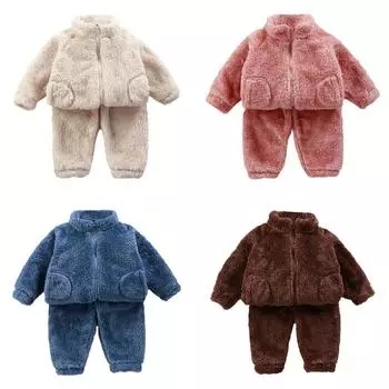 Детский плюшевый костюм, пальто на молнии, верх и брюки 80