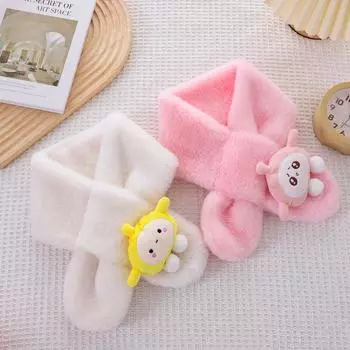 Детский плюшевый шарф с рисунком из мультфильма, зимний детский теплый шарф с крестом, милый утолщенный шейный платок из меха кролика