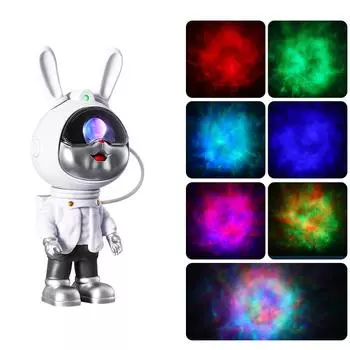 Детский подарок, проектор с изображением кролика и звезды, ночник с дистанционным управлением, регулируемый на 360 градусов дизайн, проектор для спальни, туманности, галактики, атмосферные огни белый