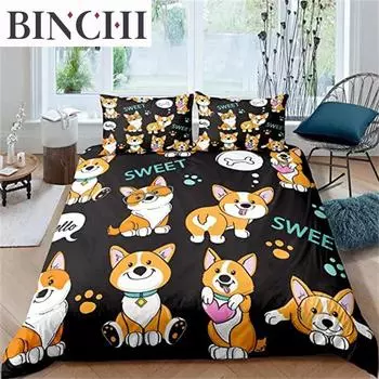 Детский пододеяльник с изображением собаки, милый питомец, щенок, мультяшный корги, лапа, одеяло, чехол для мальчиков, девочек, детей, подростков, декор спальни, тема животных EU single(135x200cm)
