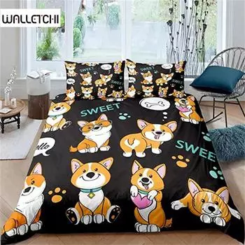 Детский пододеяльник с изображением собаки, милый питомец, щенок, мультяшный корги, лапа, одеяло, чехол для мальчиков, девочек, детей, подростков, декор спальни, тема животных EU single(135x200cm)