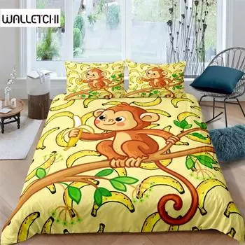 Детский пододеяльник с обезьянкой, милый комплект постельного белья с изображением животных из мультфильмов, милый маленький пододеяльник с обезьянкой для мальчиков и девочек, декор детской спальни EU single(135x200cm)