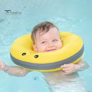 Детский поплавок для плавания на шее, ненадувной, регулируемый, с защитой от опрокидывания, летний плавательный бассейн для детей 0-6 месяцев, надувное кольцо для новорожденных мальчиков и девочек жёлтый