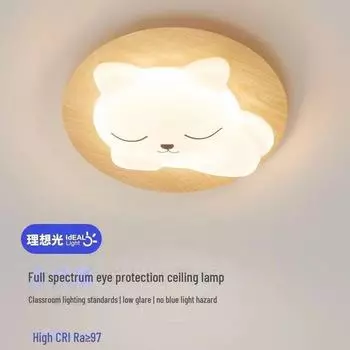Детский потолочный светильник с изображением кошек: Теплый, симпатичный дизайн с текстурой дерева для мальчиков и девочек - полный спектр защиты глаз. White light (other colors available)