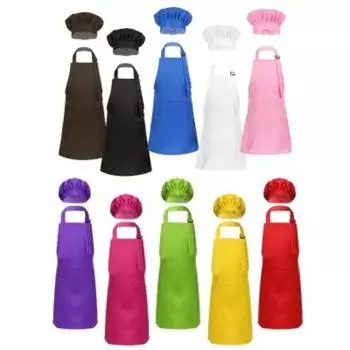 Детский поварской фартук для мальчиков и девочек, регулируемый фартук и поварской колпак для кухни, готовки, выпечки, рисования, нагрудник с передним карманом S 2-4 years