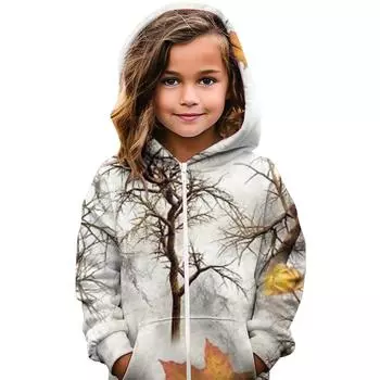 Детский повседневный кардиган с капюшоном и принтом листьев 130 серебряный