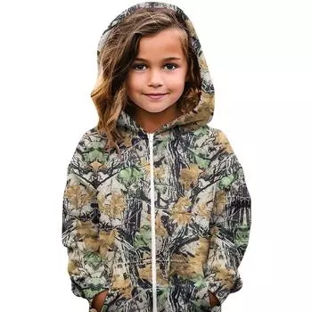 Детский повседневный кардиган с капюшоном и принтом листьев 100 коричневый