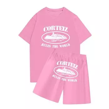 Детский повседневный комплект для бега в сочетании с шортами с короткими рукавами, комплект из двух предметов 160 розовый