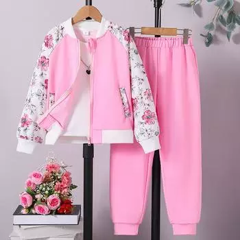 Детский повседневный костюм для девочек 3-12 лет, весенне-осенний новый модный комплект из двух предметов для отдыха с принтом в виде бейсбольной формы 130cm/8Y розовый