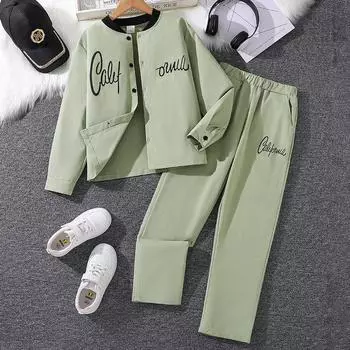 Детский повседневный костюм для мальчиков 3-12 лет, весенне-осенний костюм для детей, модный комплект для отдыха из 2 предметов, детская куртка с длинными рукавами + брюки 130cm/8Y зелёный