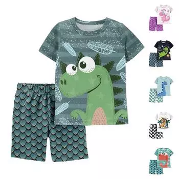 Детский повседневный милый пижамный комплект с принтом динозавра 100