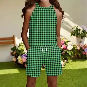 Детский повседневный модный комплект: топ без рукавов с круглым вырезом и шорты 110