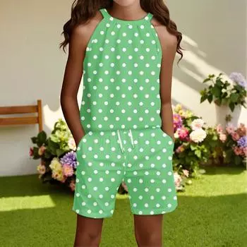 Детский повседневный модный комплект: топ без рукавов с круглым вырезом и шорты 110