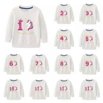 Детский повседневный пуловер с номером дня рождения от 1 до 11 лет, толстовка с круглым вырезом и принтом для мальчиков и девочек, весенне-осенняя рубашка с длинными рукавами 90cm