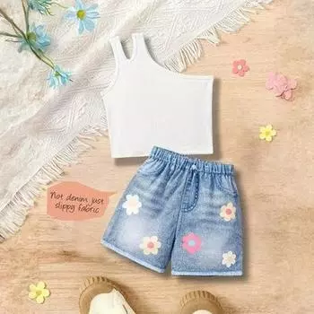 Детский повседневный стильный комплект из двух предметов с расклешенными леггинсами 2 белый