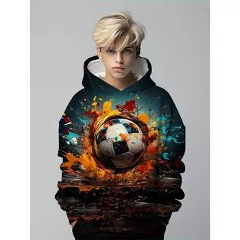 Детский повседневный свитер с принтом в виде брызг краски и футбола для мальчиков, толстовка с длинным рукавом для мальчика, весна, осень, зима, детские толстовки с капюшоном 100CM