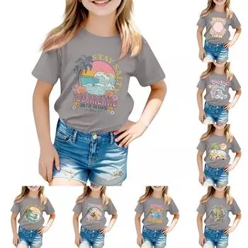 Детский повседневный топ с круглым вырезом и короткими рукавами 100 синий