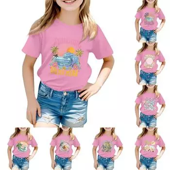 Детский повседневный топ с круглым вырезом и короткими рукавами 100 синий