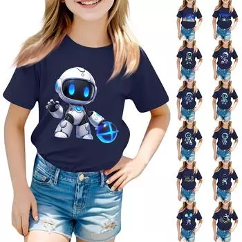 Детский повседневный топ с круглым вырезом и короткими рукавами 100 синий