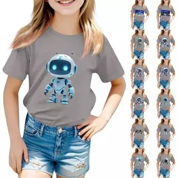 Детский повседневный топ с круглым вырезом и короткими рукавами 100 синий