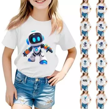 Детский повседневный топ с круглым вырезом и короткими рукавами 100 синий