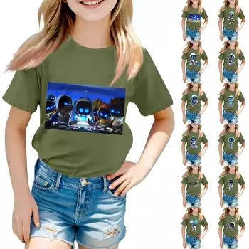 Детский повседневный топ с круглым вырезом и короткими рукавами 100 синий