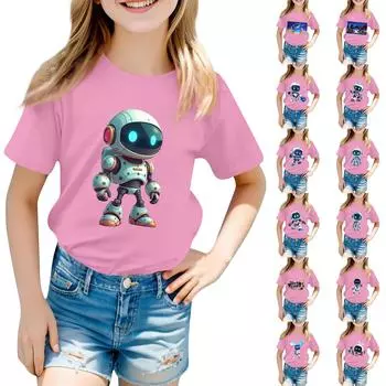 Детский повседневный топ с круглым вырезом и короткими рукавами 100 синий