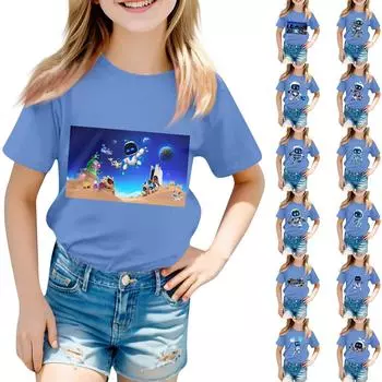 Детский повседневный топ с круглым вырезом и короткими рукавами 100 синий