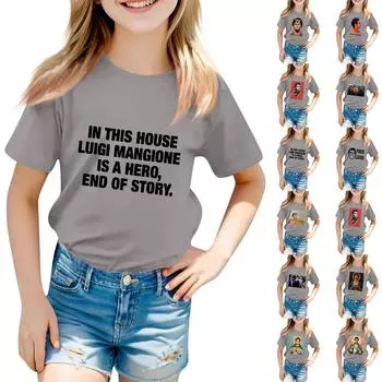 Детский повседневный топ с круглым вырезом и короткими рукавами 130 циан