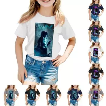 Детский повседневный топ с круглым вырезом и короткими рукавами 110 чёрный