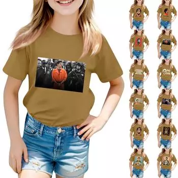 Детский повседневный топ с круглым вырезом и короткими рукавами 160 циан