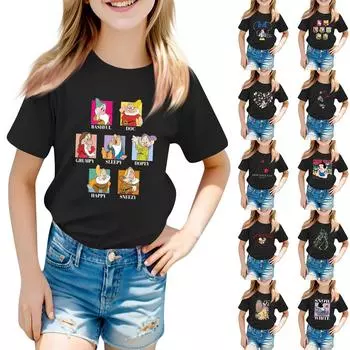 Детский повседневный топ с круглым вырезом и короткими рукавами 130