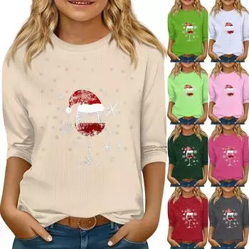 Детский повседневный топ с круглым вырезом и рукавами семь штук с рождественским принтом 110 чёрный