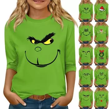 Детский повседневный топ с круглым вырезом и рукавами семь штук с рождественским принтом 140 чёрный