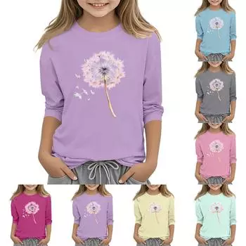 Детский повседневный топ с круглым вырезом и рукавом 3/4 и цветочным принтом 150